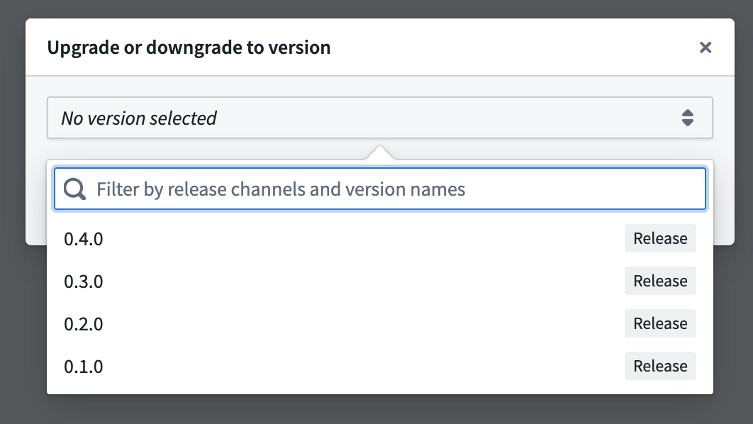 Screenshot showing upgrade or downgrade dialog