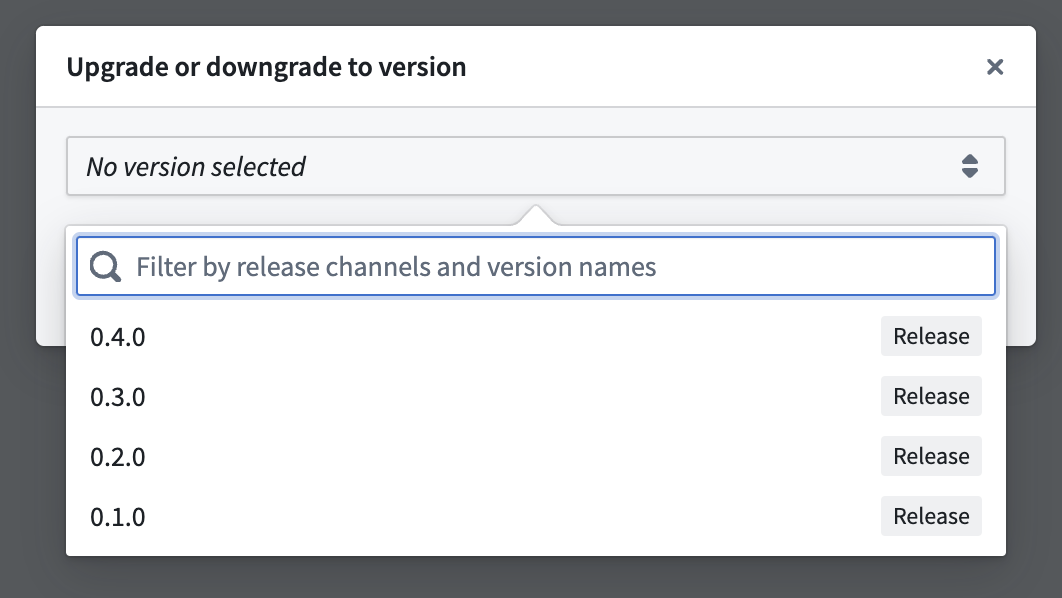 The upgrade/downgrade dialog.