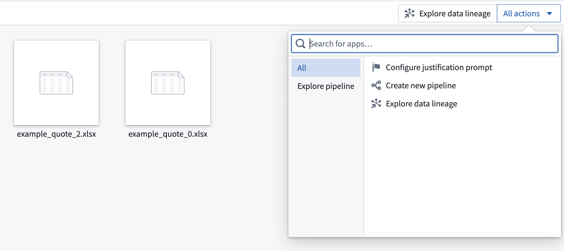 The Create new pipeline option in the All actions menu.