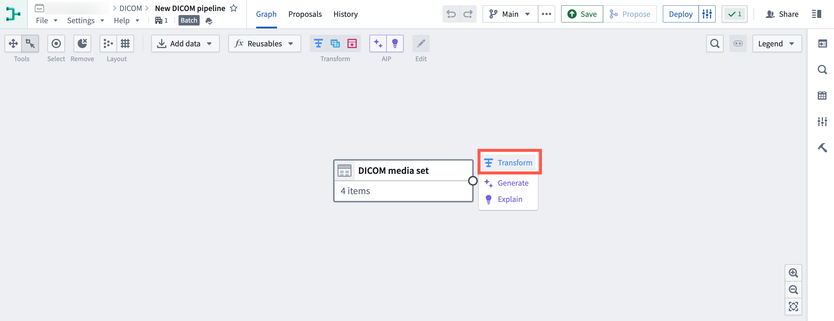 The Transform option is highlighted.