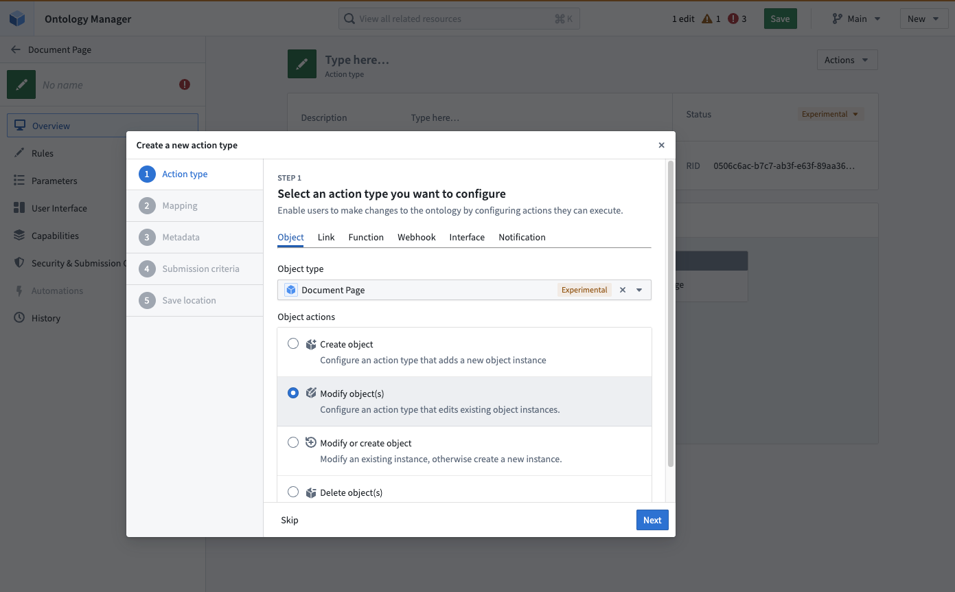 Configure action type rules.