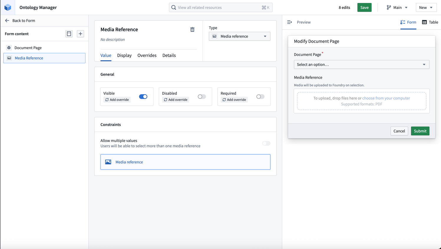 Configure the media reference parameter.