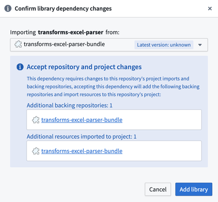 Confirming library dependencies changes prompt.