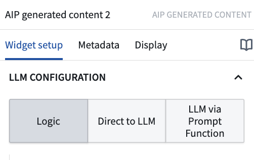 The AIP generated content widget configuration options.