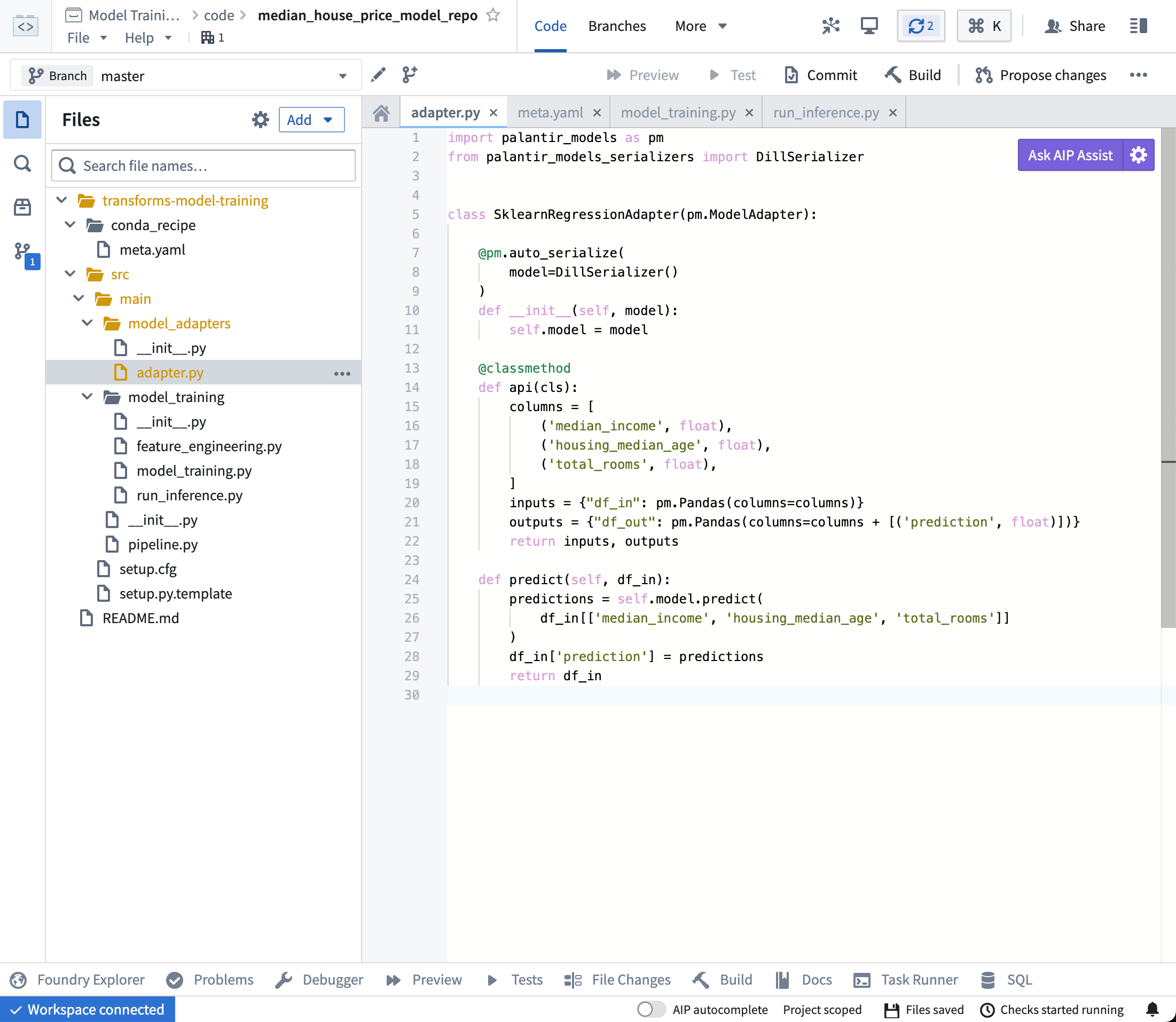 Model Adapter logic in the Model Training code repositories template in Palantir Foundry