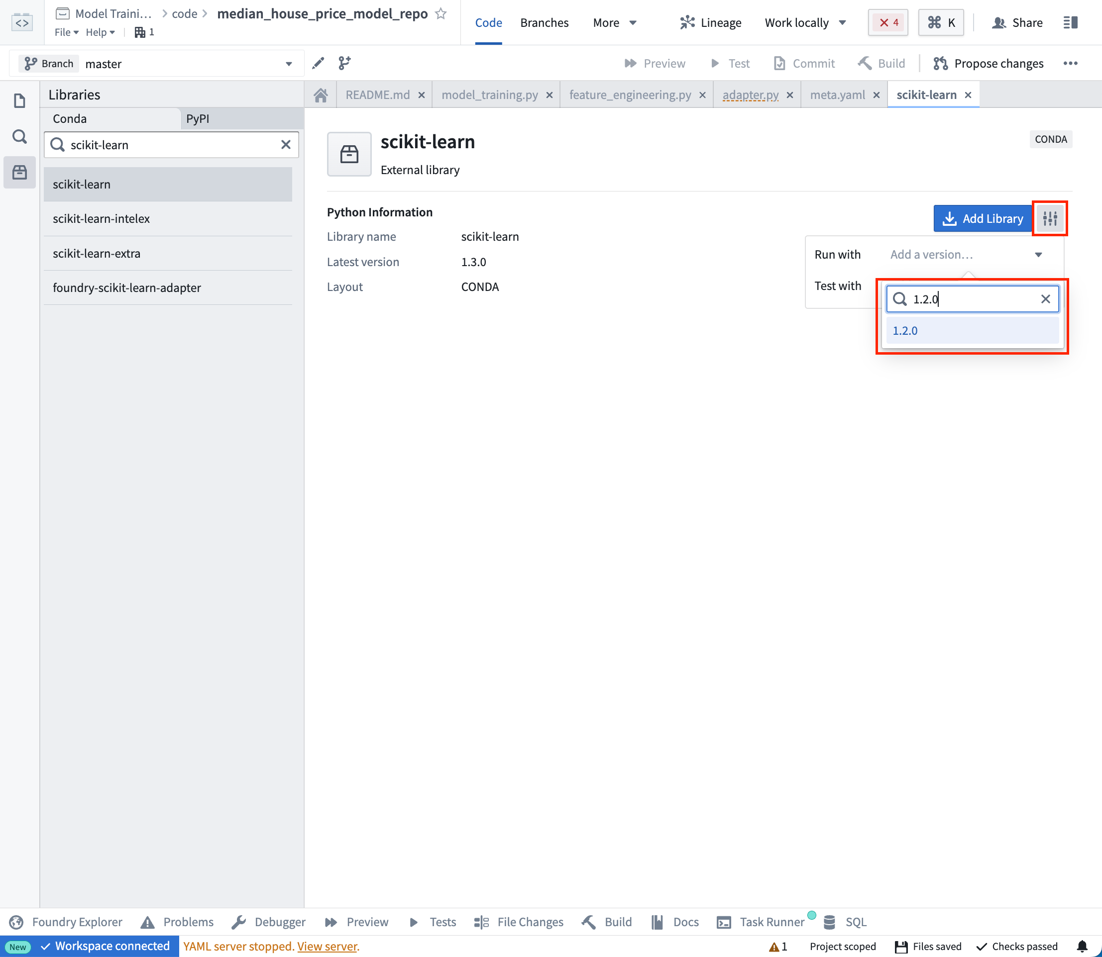 Add model dependencies to the Model Training code repositories template in Palantir Foundry