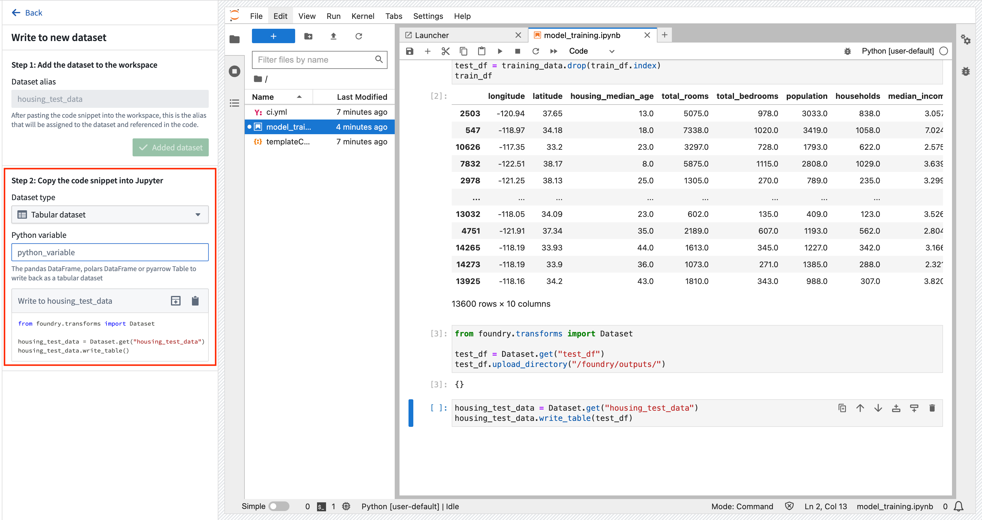 Save data to the new dataset output in Jupyter® in the Code Workspaces application