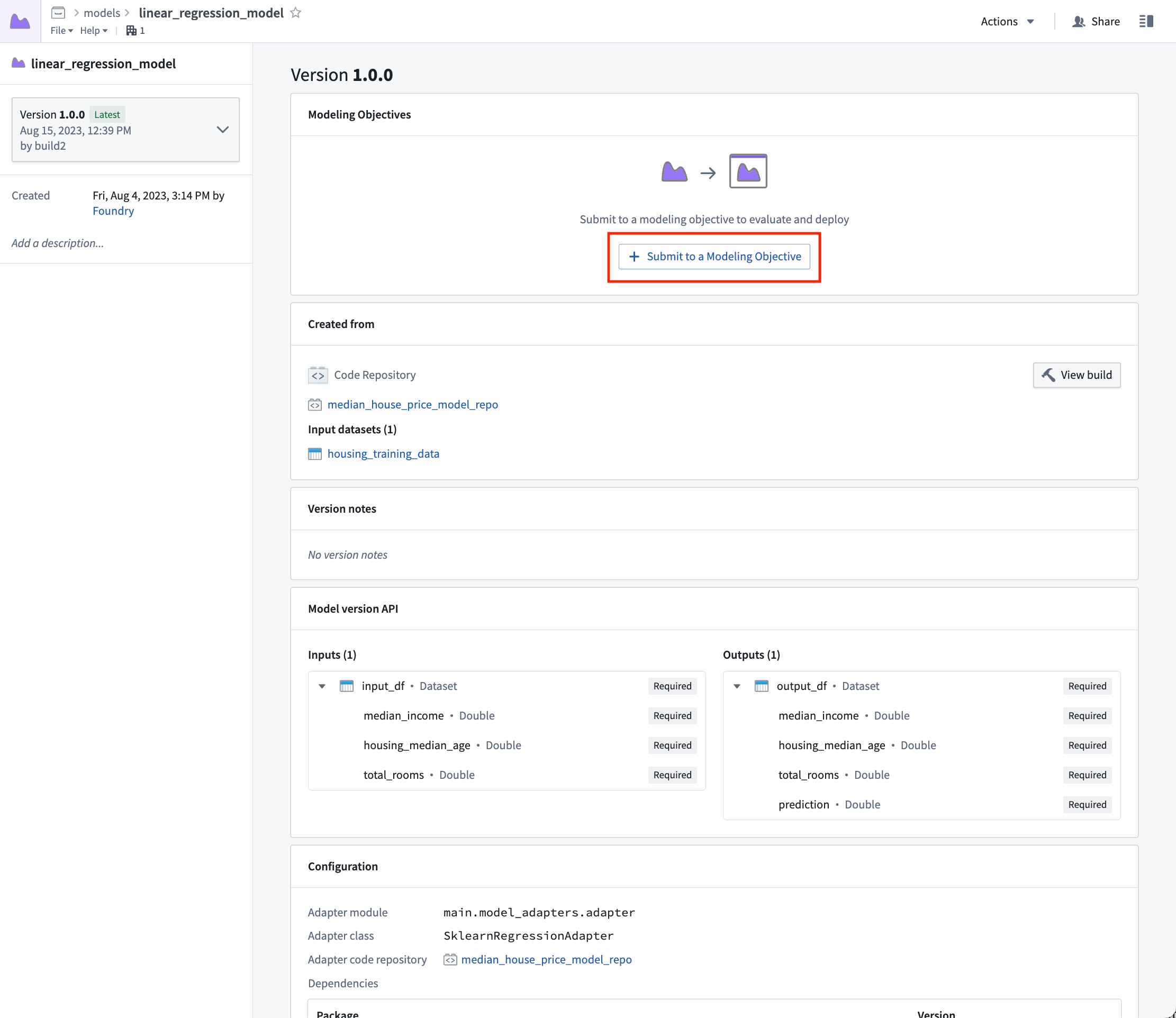 View model asset in Palantir Foundry