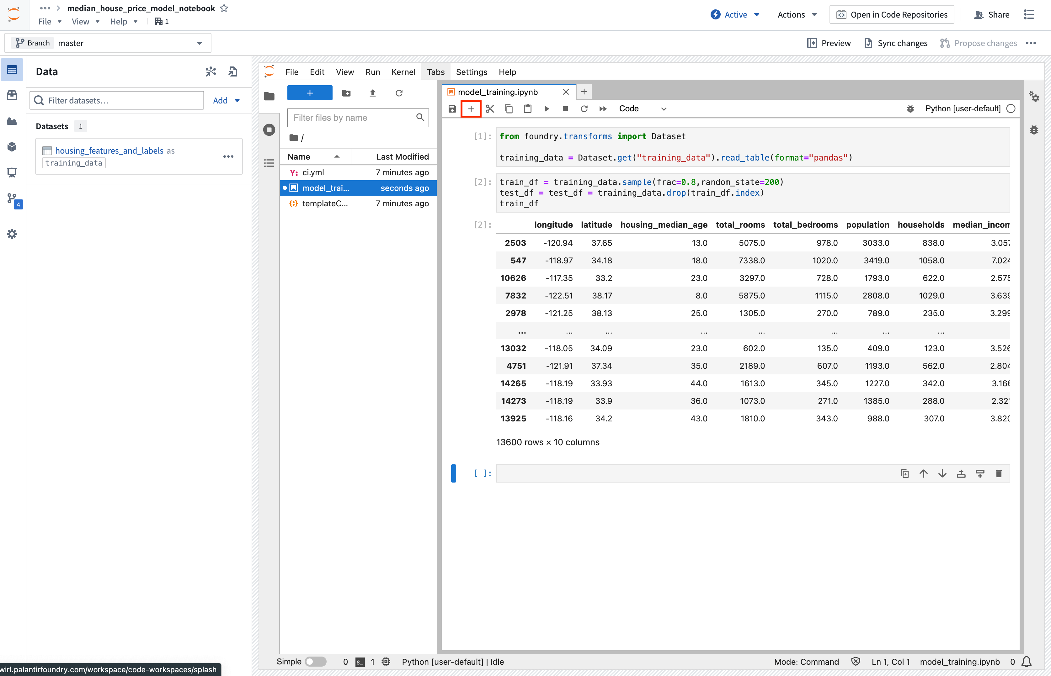 Jupyter® notebook with imported data in Code Workspaces in Palantir Foundry