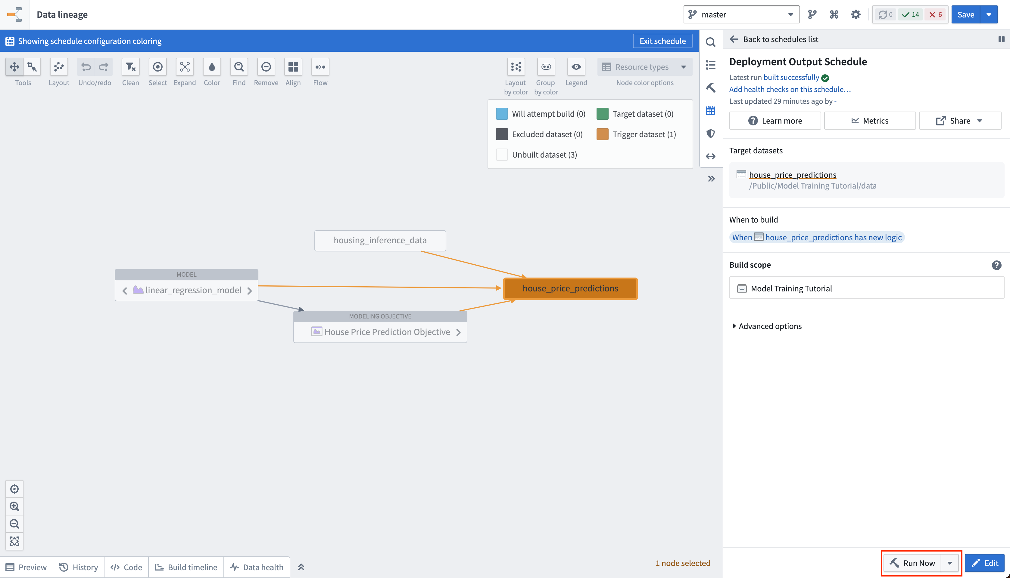 Run the new logic schedule on a dataset that is the output from a modeling objective