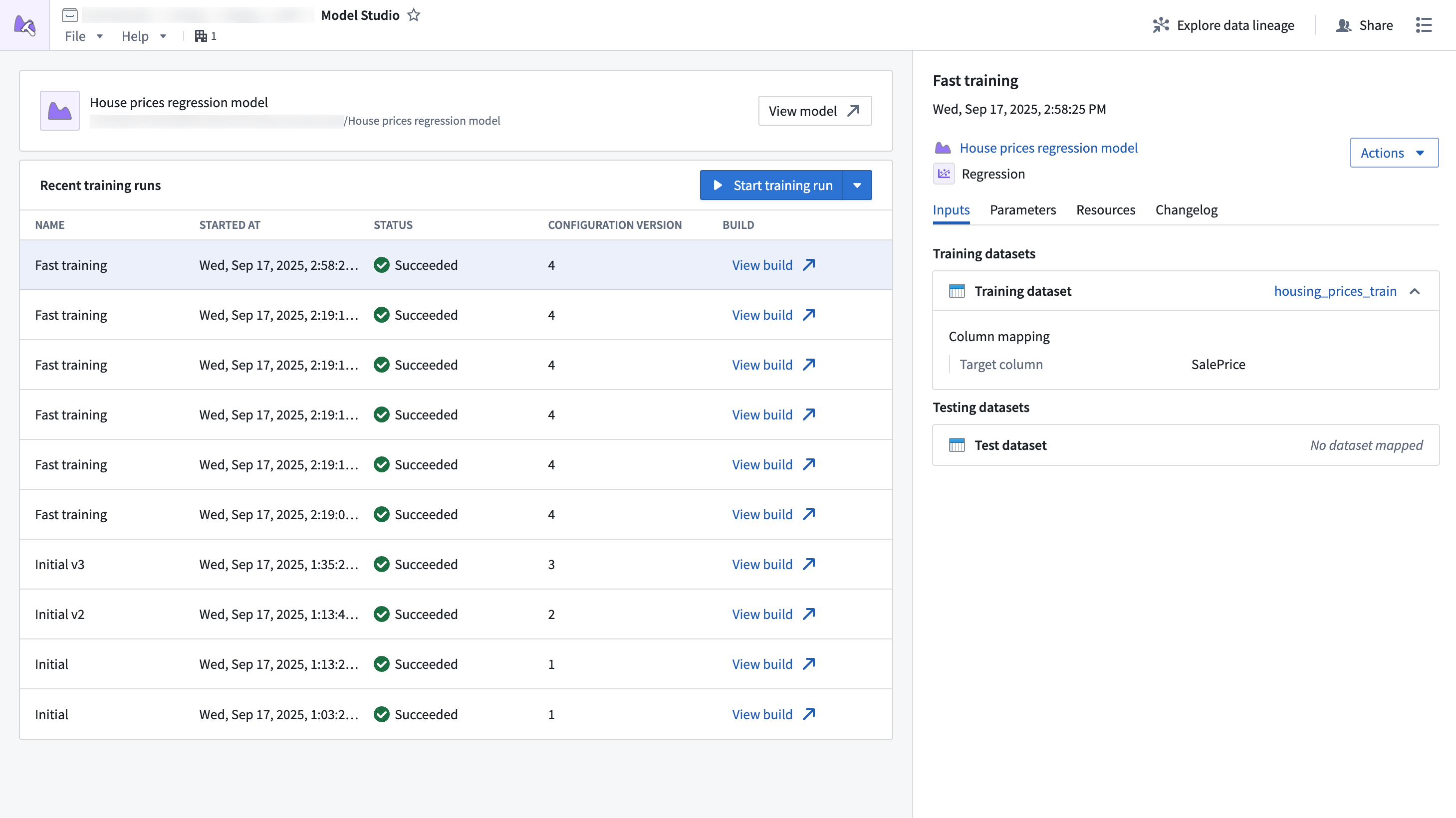 The Model Studio home page.