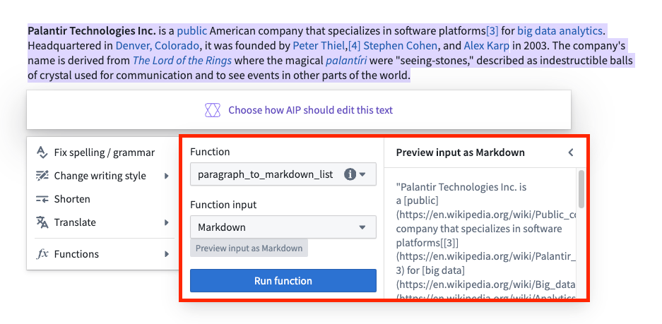 Select the function input format.