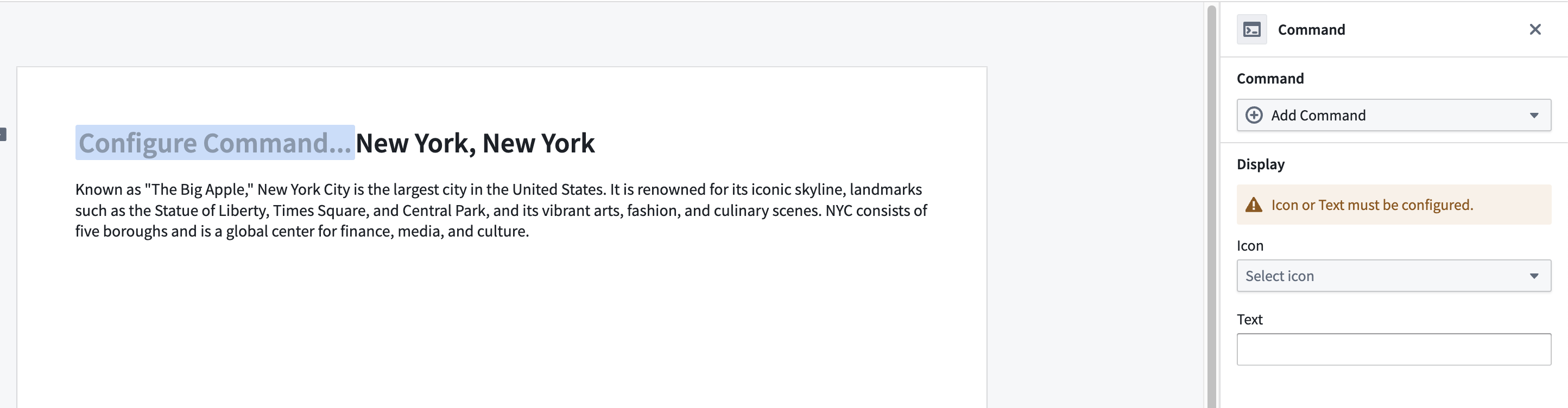 A new Command is inserted into a Notepad document.