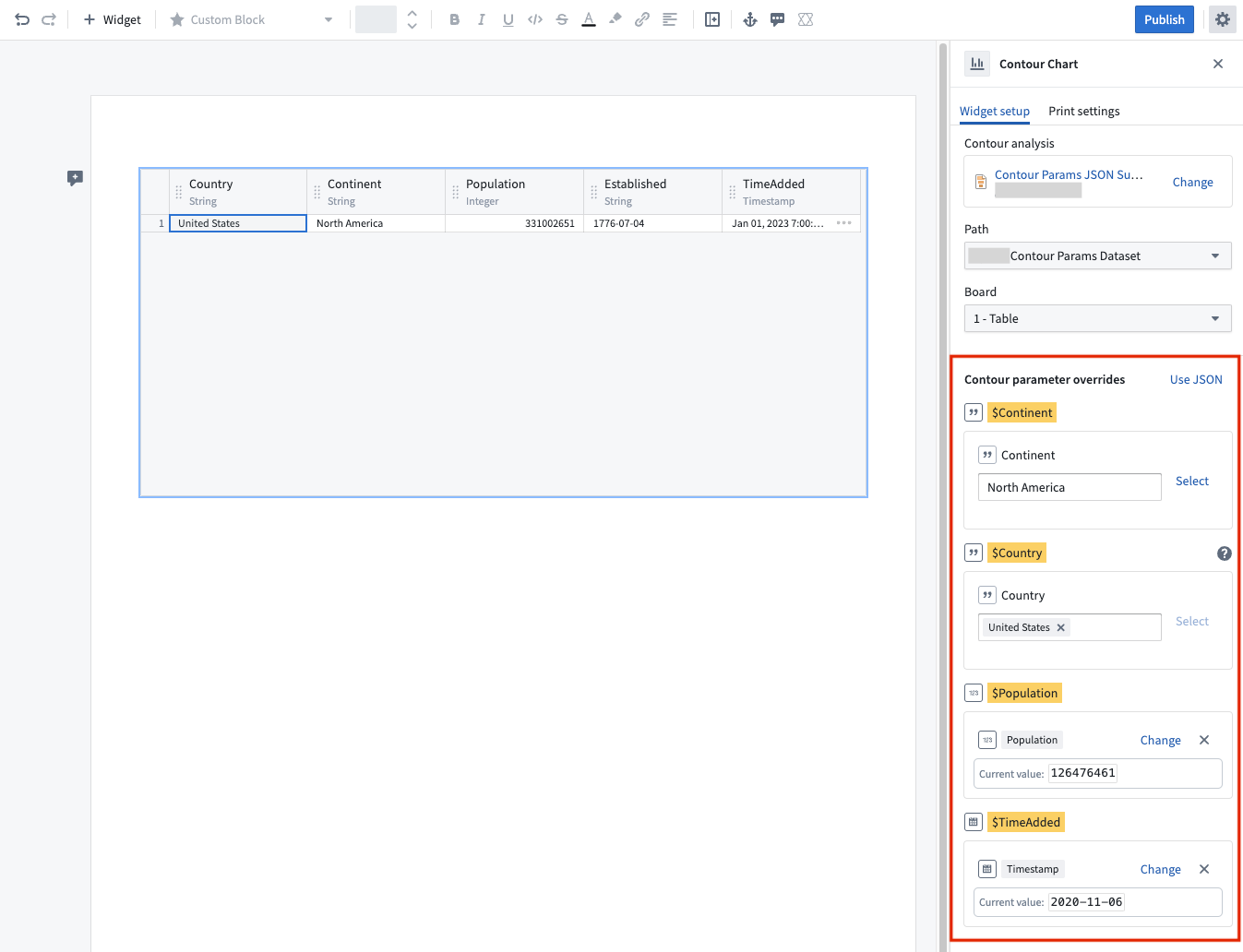 The "Use form" mode in the Notepad Contour widget.