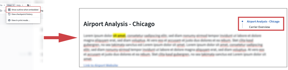 Embedded outline shown to the right of the Notepad document.