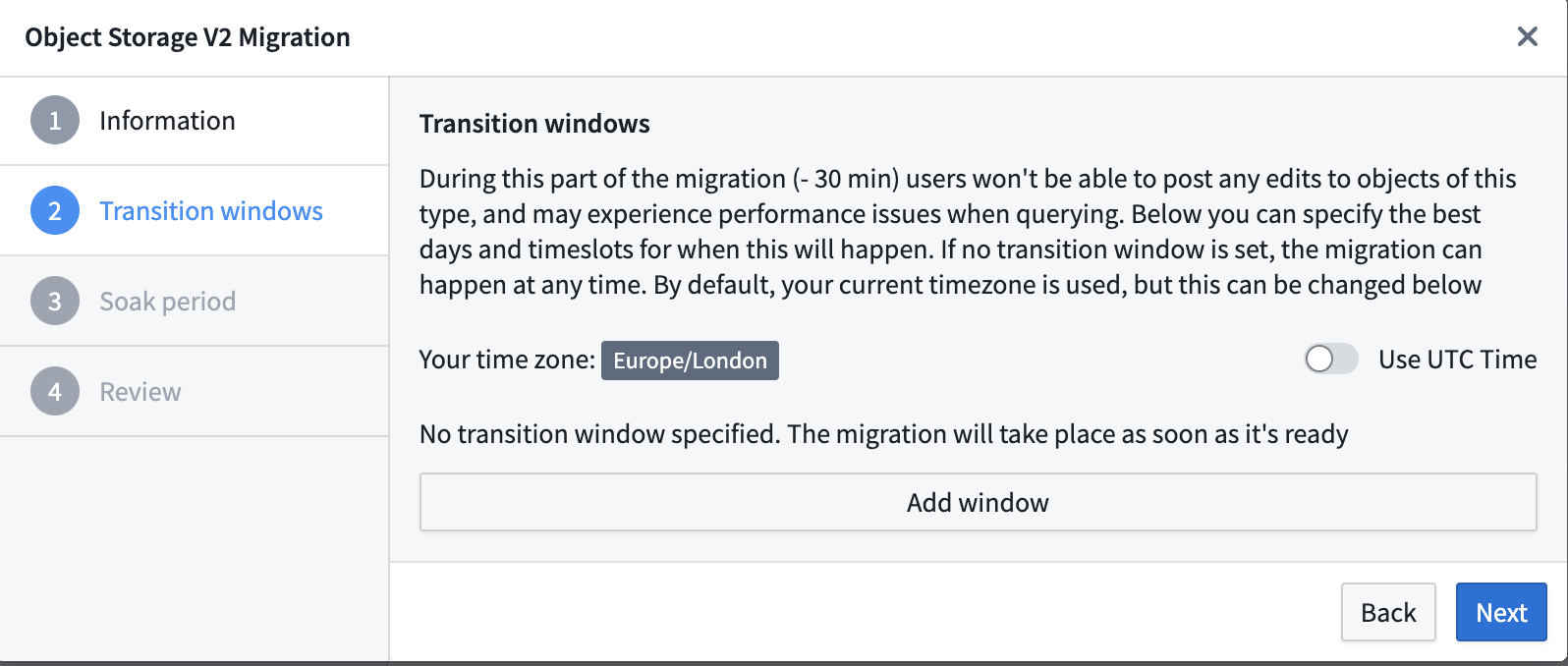 OSv1 to OSv2 migration transition window