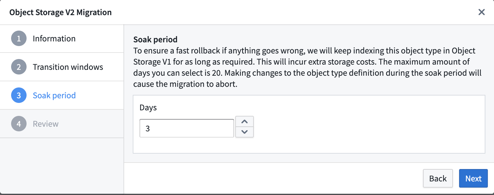 OSv1 to OSv2 migration soak period