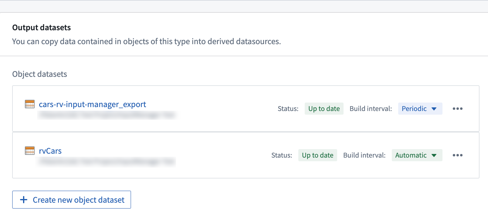 Existing output datasets