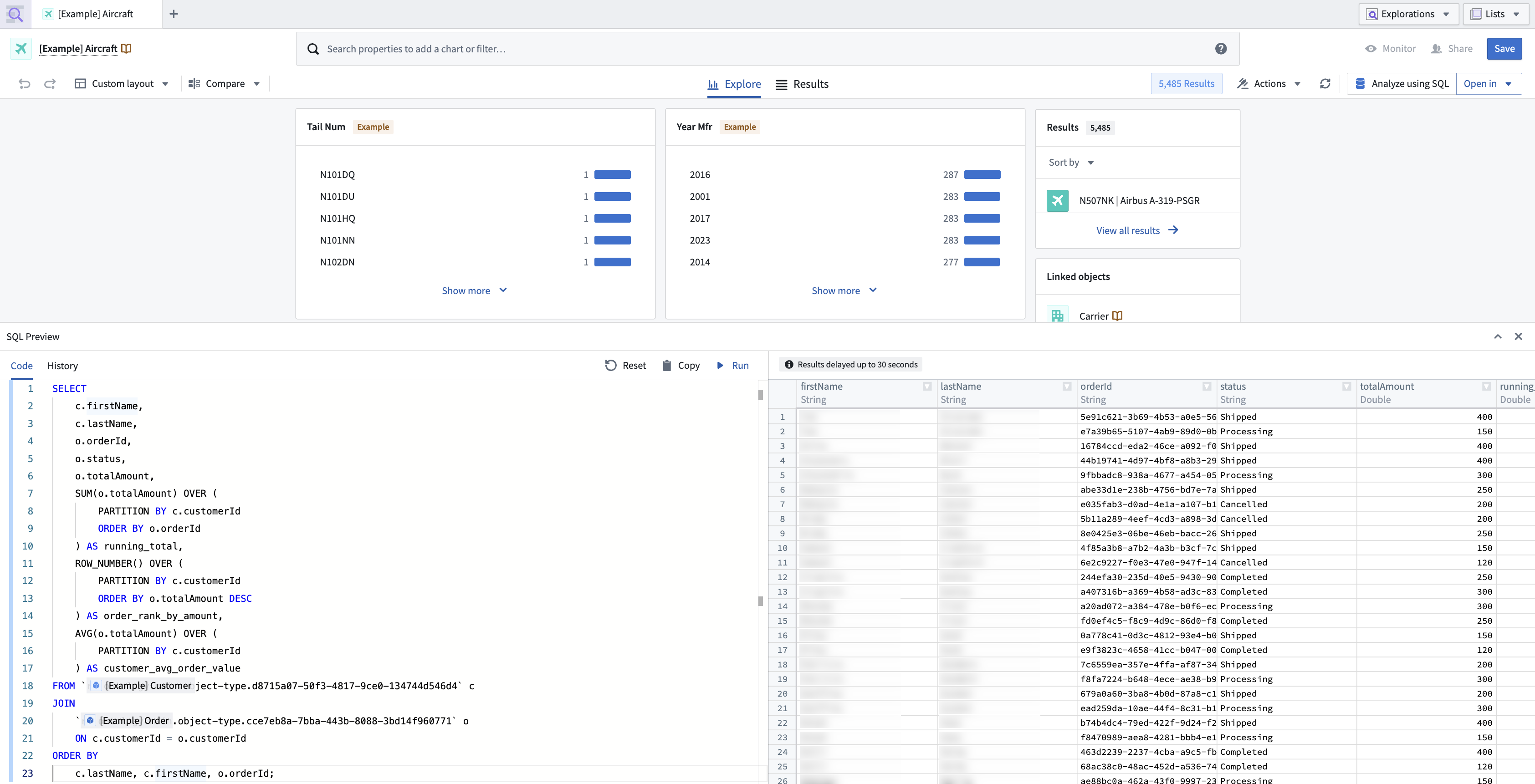 Example usage of the "Analyze using SQL" feature.