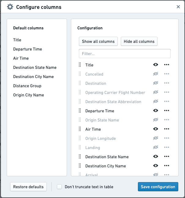 Configuring Columns