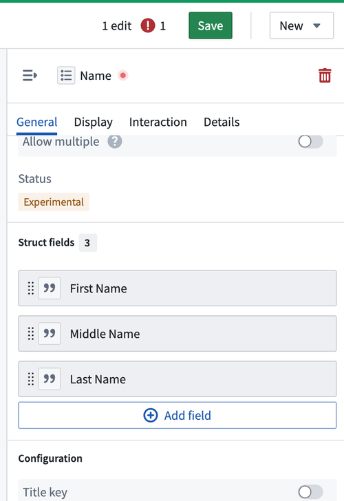 Struct fields in the 'Property editor' panel.