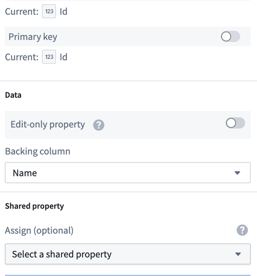 Choose a backing column in the Data section of the Property editor.