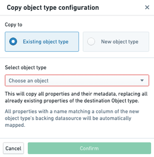 Copy object type configuration dialog