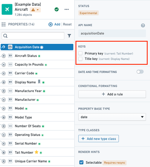 Configure primary key and title key