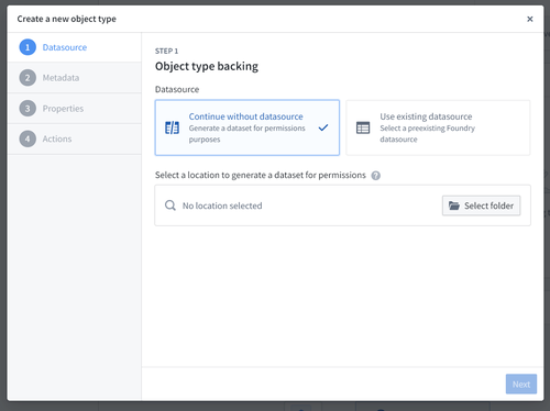 New object type datasource step