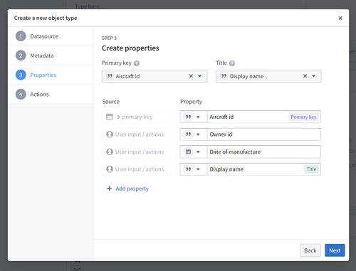 New object type properties step