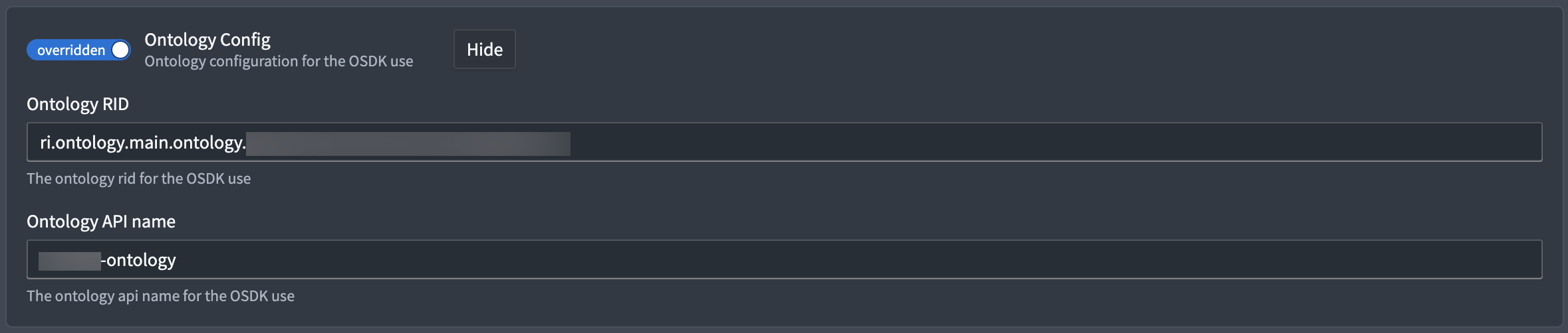 The Gaia admin application's Ontology Config panel.