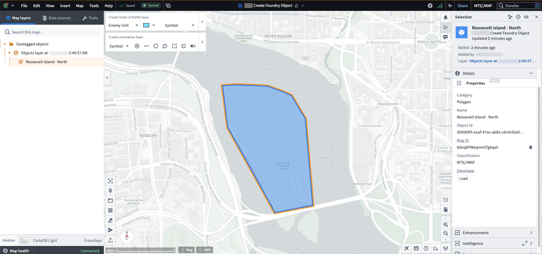 Users can view a shape's object data on a Gaia map after it is drawn.