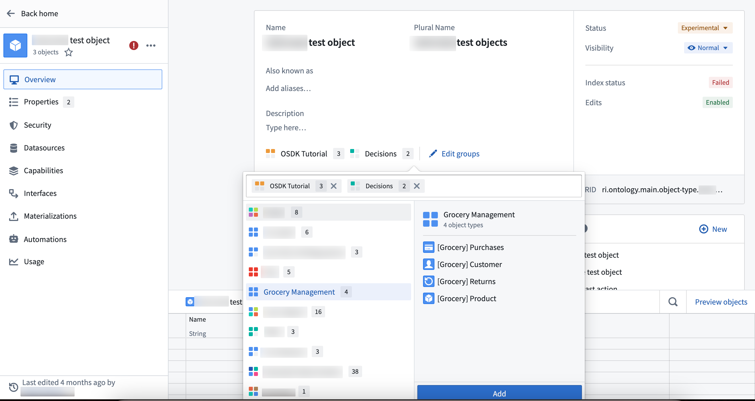 Object and link types • Object type groups • Palantir