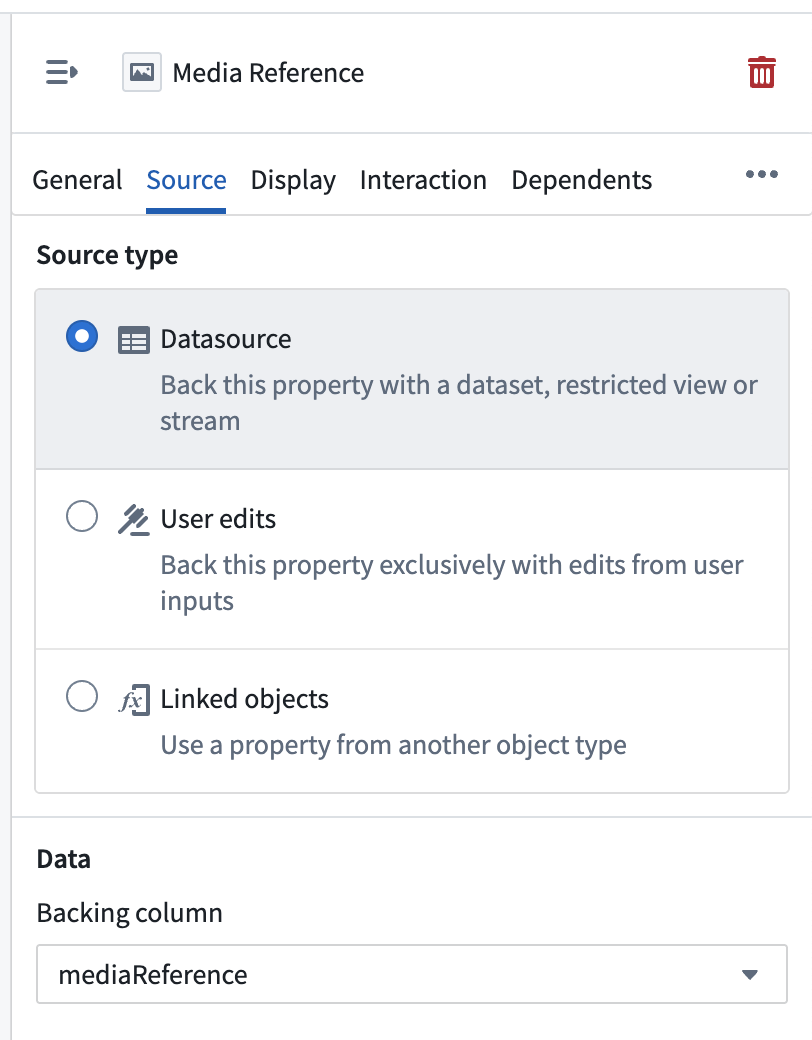 A media reference property's source.