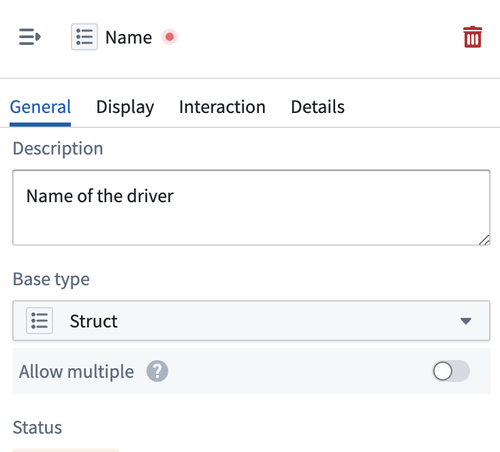 The Base type dropdown with 'Struct' selected.