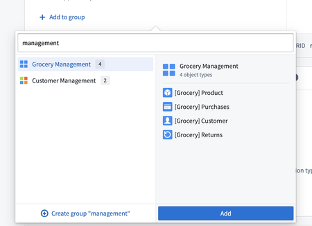 Choose or add a new object type group