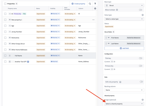 The shared property dropdown in the Assign section.