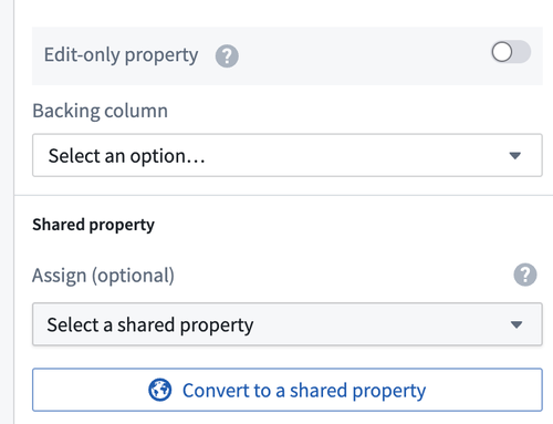 The 'Convert to a shared property' button in the Property editor.