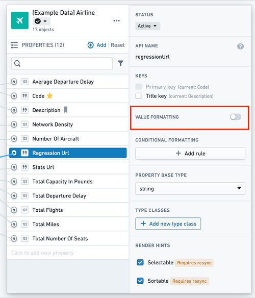 Value formatting toggle