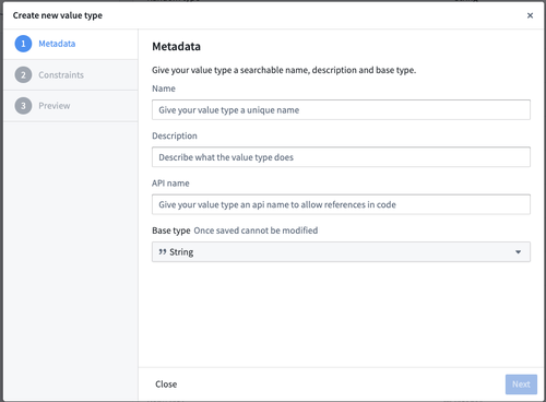 Value type metadata creation