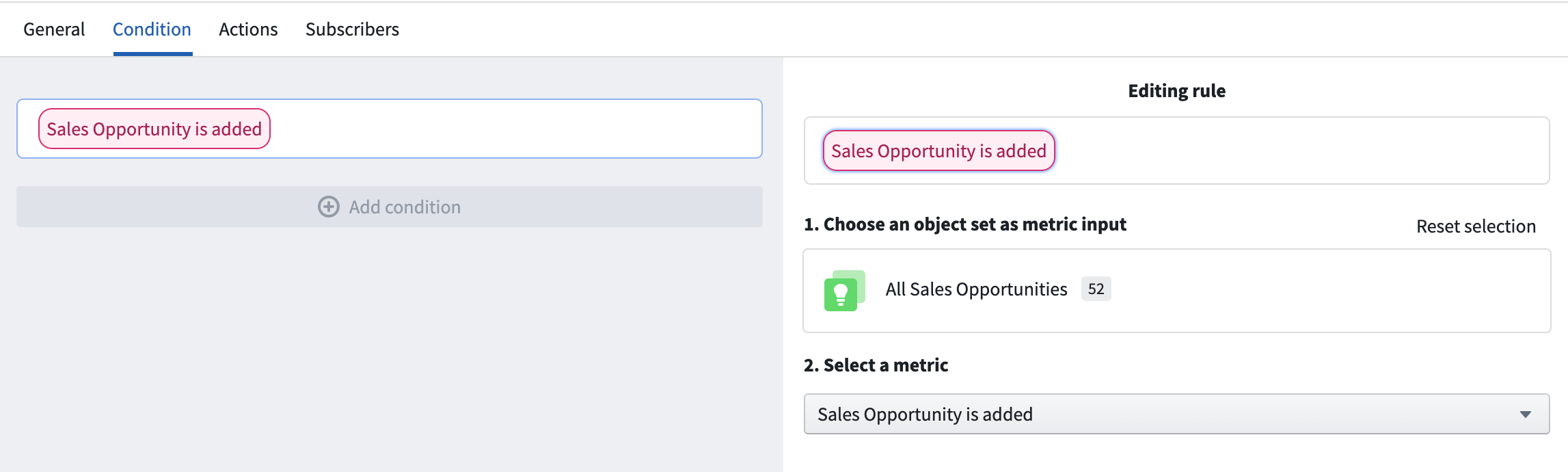 Example Sales Opportunity added event condition