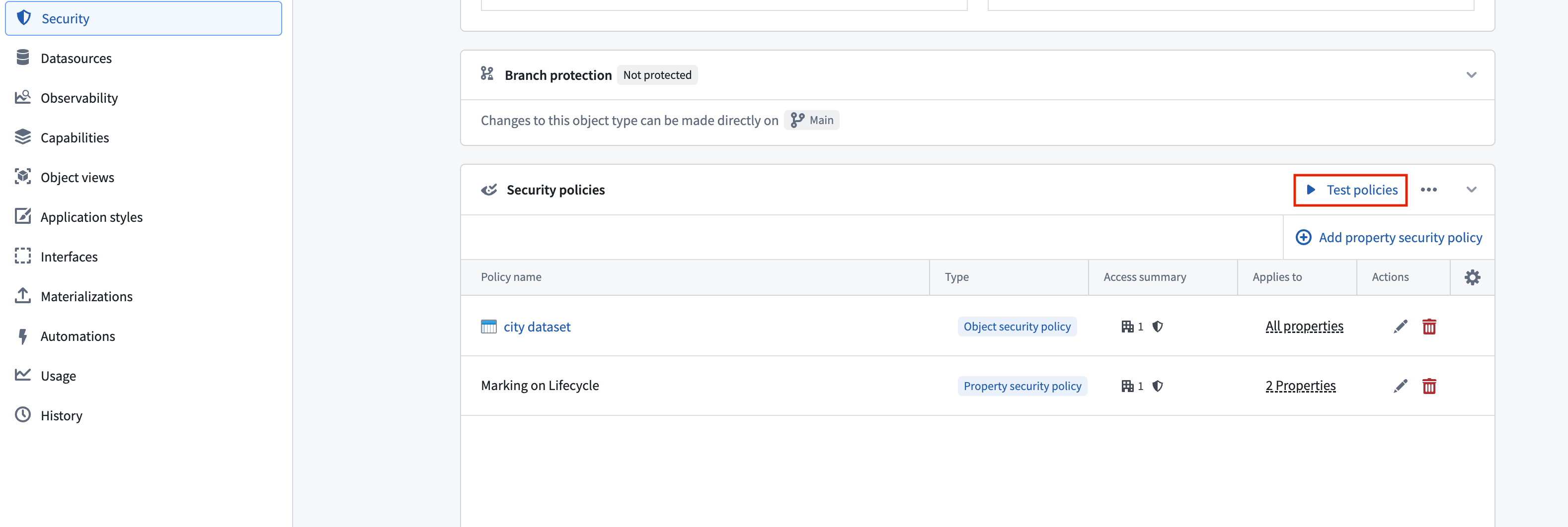 Entry point to test object security policies.