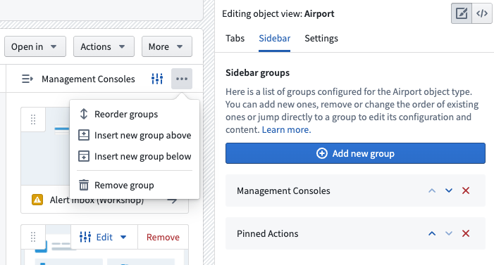 Add new application sidebar group in object view