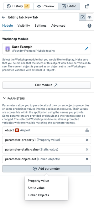 Passing parameters to a Workshop module and promoting them within Workshop