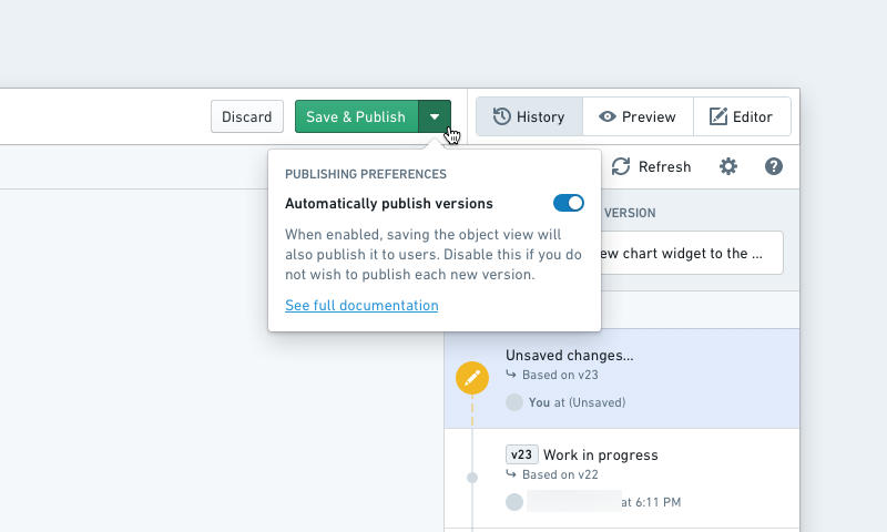 Changing automatic publishing settings