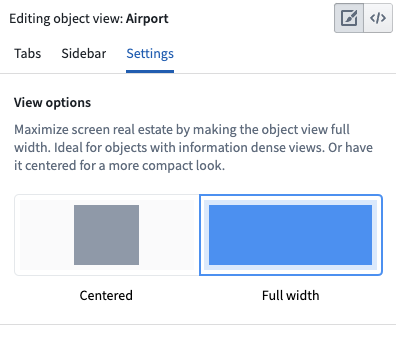 Edit object view settings in object view editor