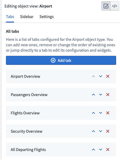 Edit object view tabs in object view editor