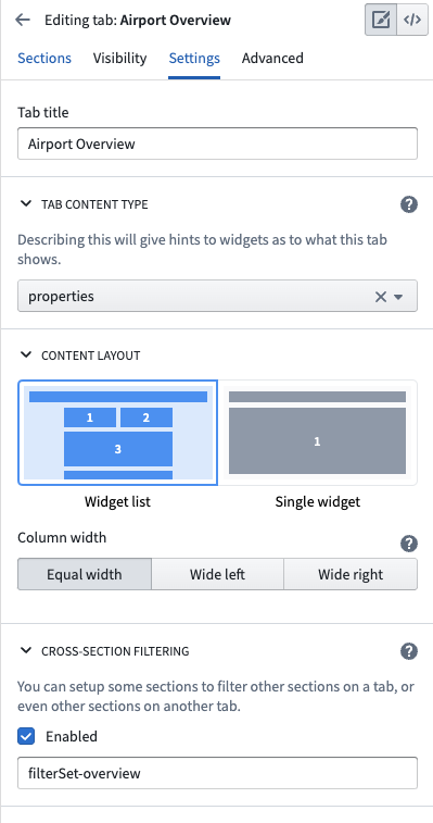 Edit tab settings on Object View