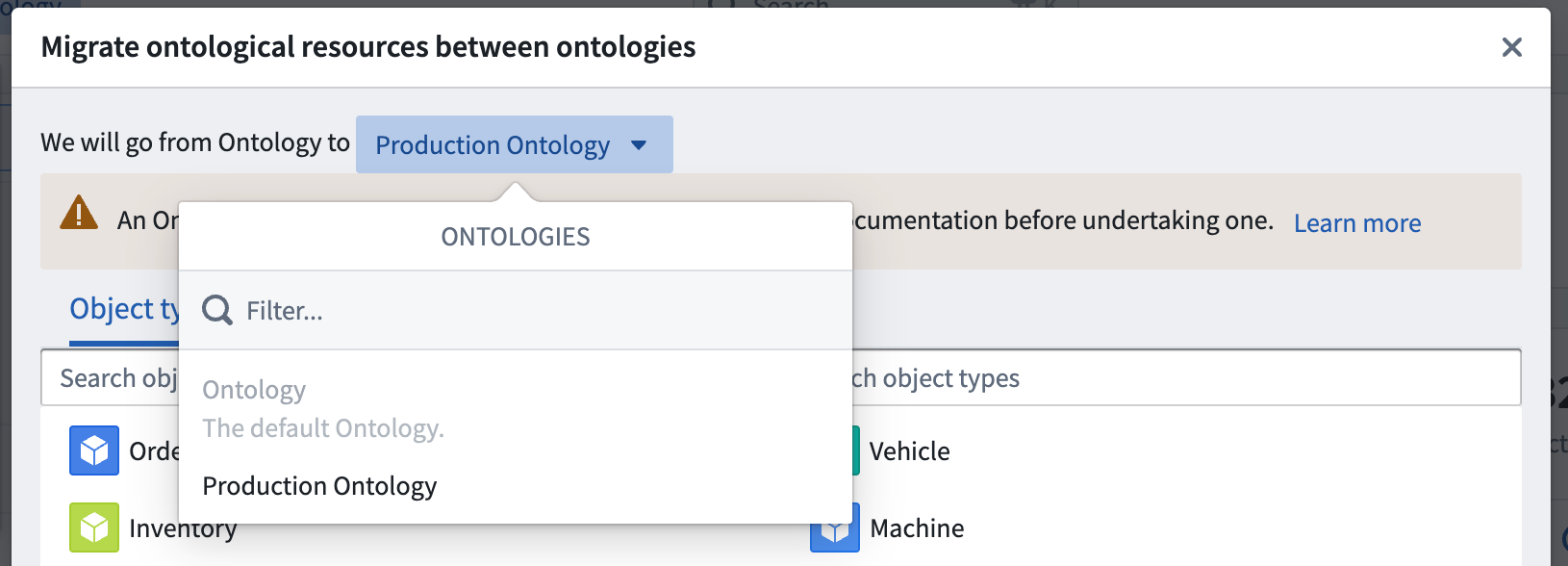 Screenshot of Ontology migration target selection