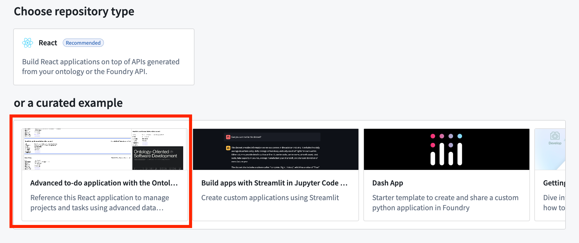 Create an application in a VS Code workspace to choose the advanced to-do application example.